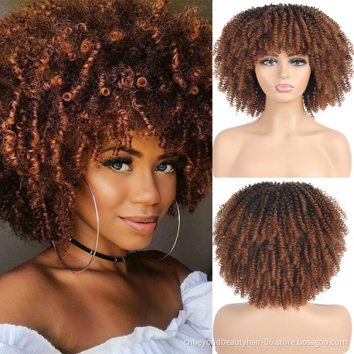 14inch Short Hair Wigs Afro Kinky Curly Wigs With Bangs For Black Women  Afro Full Wig Free Shipping